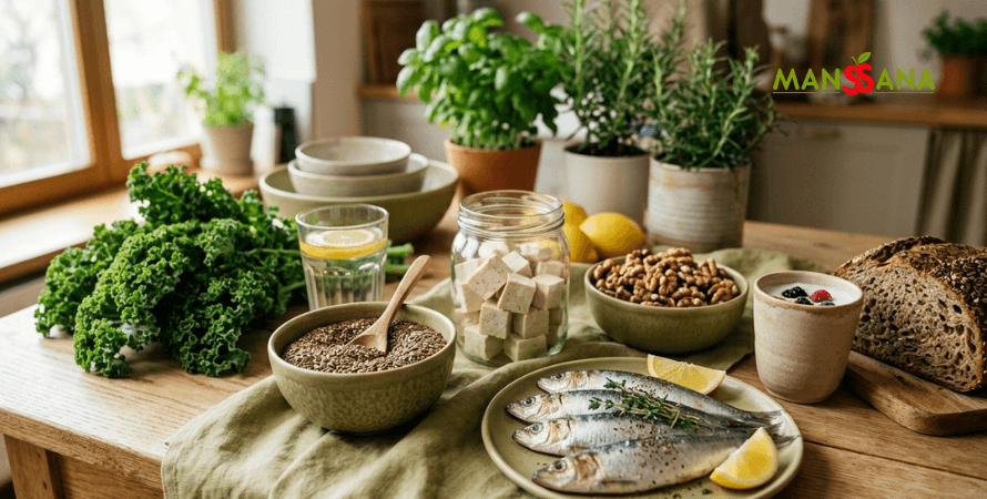 alimentos saludables para la menopausia como tofu nueces y sardinas